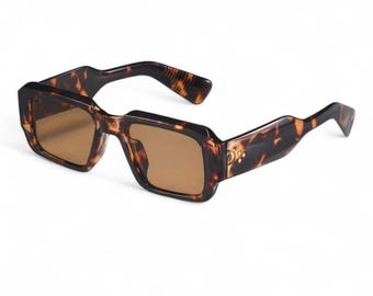 Brązowe, kwadratowe okulary przeciwsłoneczne Tortoise Oversize Y2K Vintage UV400 Transparent Tint Unisex Mężczyźni Kobiety