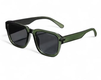 Dunkelgrün transparent grau getönte UV400 Retro Fashion Square Sonnenbrille