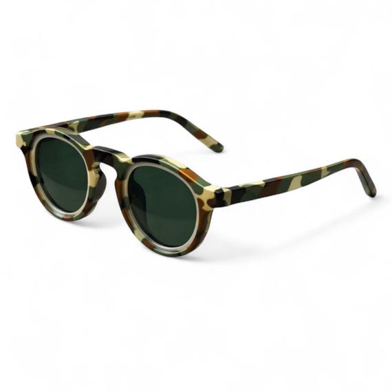 Oversized Round Khaki Camo Sunglasses Y2K Vintage UV400  display picture 2