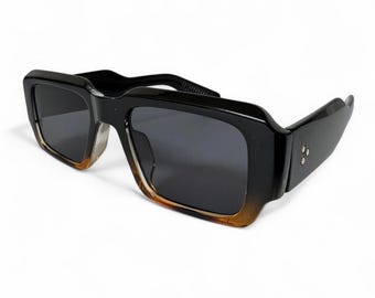 Occhiali da sole neri oversize quadrati, stile vintage Y2K, protezione UV400 trasparente con tinta grigio scuro, unisex, uomo e donna.