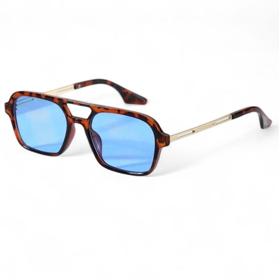 Brown Tortoise Square Pilot Sunglasses Y2K Vintage Trendy  display picture 1