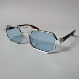Statement Silver & Blue Designer Full Rim Metal UV Square Sunglasses