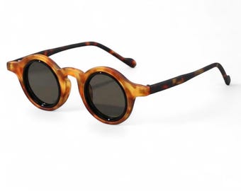 Round Tortoise Shell Sunglasses Bold Chunky Circle Frame - Retro Art Deco Sunnies