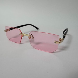 Black & Pink Statement Designer Rimless Fashion Decor Square Sunglasses