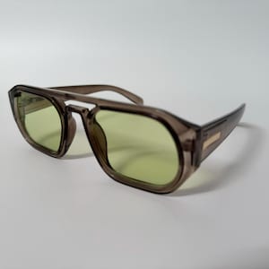 Clear Khaki Oversized Pilot Sunglasses Y2K Vintage UV400 Green Tint Unisex Men Women image 8