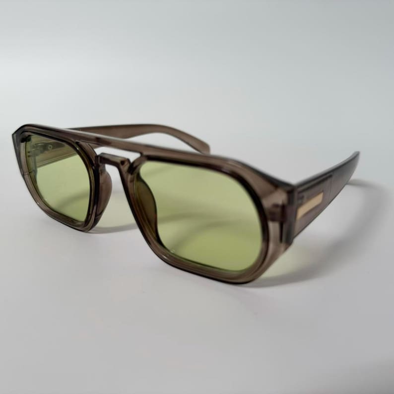 Clear Khaki Oversized Pilot Sunglasses Y2K Vintage UV400 Green Tint Unisex Men Women image 8