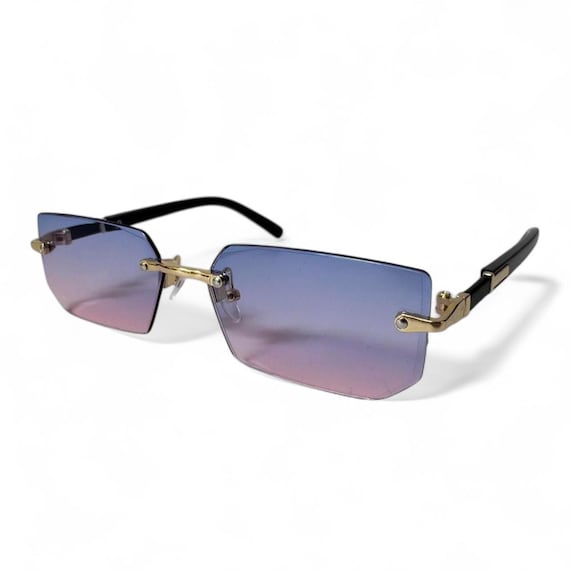 Black Square Rimless Sunglasses Y2K Vintage UV400 Transparent