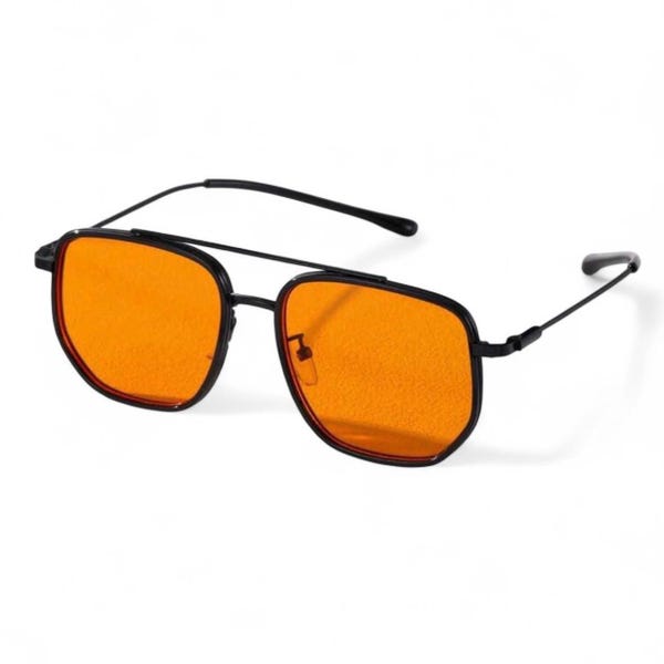Occhiali da sole Iron Man stile Tony Stark - Aviator quadrati in metallo con lenti arancioni - Montatura steampunk industriale - Occhiali retrò da festival