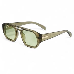 Clear Khaki Oversized Pilot Sunglasses Y2K Vintage UV400 Green Tint Unisex Men Women image 1