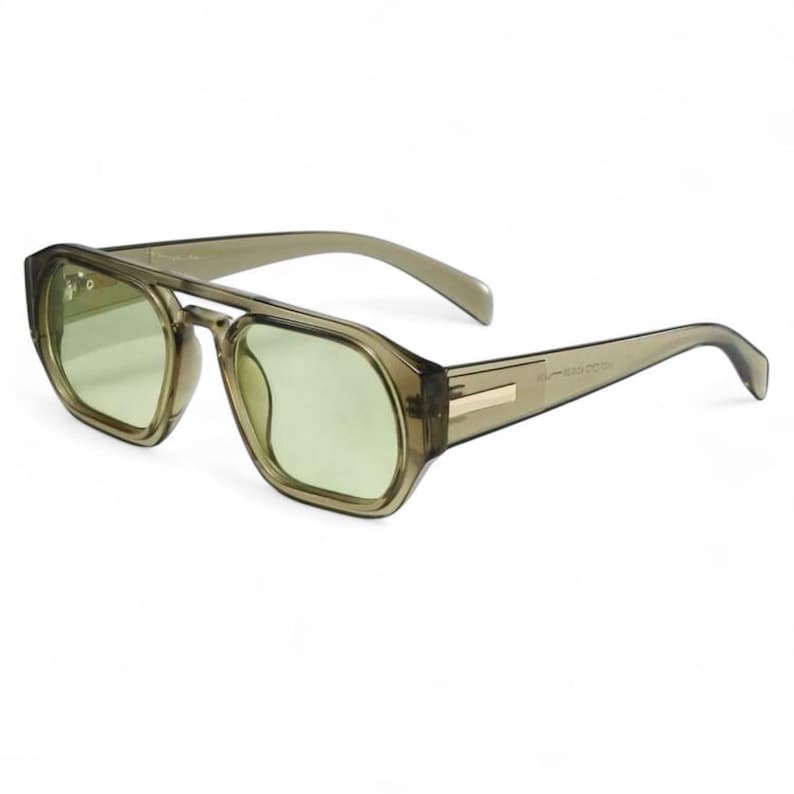 Clear Khaki Oversized Pilot Sunglasses Y2K Vintage UV400 Green Tint Unisex Men Women image 1
