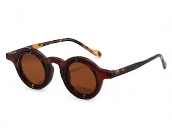 Steampunk Round Sunglasses Burgundy Red Tortoise Y2K Vintage Retro UV400 Brown Tint Unisex Glasses