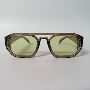 Clear Khaki Oversized Pilot Sunglasses Y2K Vintage UV400 Green Tint Unisex Men Women image 9
