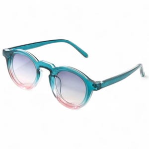 Retro ronde ombre-zonnebril | Vintage brillenglazen met helder montuur en blauwgroen kleurverloop