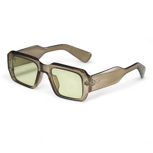 Oversized Khaki Green Square Sunglasses: Y2K Transparent Tinted Shades