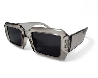 Clear Oversized Square Sunglasses Y2K Vintage Retro Transparent UV400 Dark Grey Tint Unisex Glasses