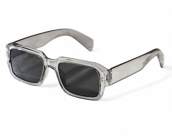Gafas de sol cuadradas transparentes estilo Y2K retro, con protección UV400 y tinte gris oscuro, unisex.