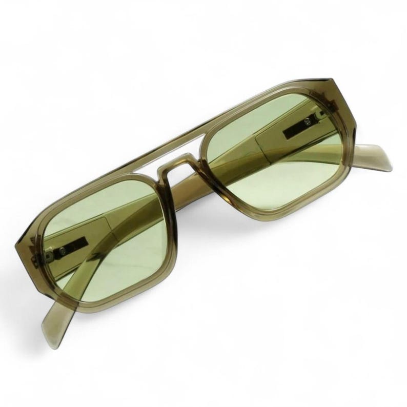 Clear Khaki Oversized Pilot Sunglasses Y2K Vintage UV400 Green Tint Unisex Men Women image 2