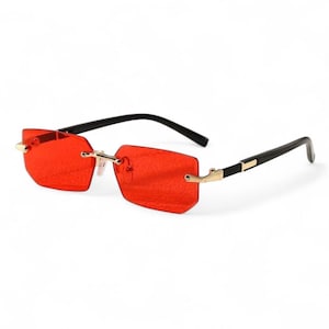 Red Tint Rimless Sunglasses - Etsy display picture 3