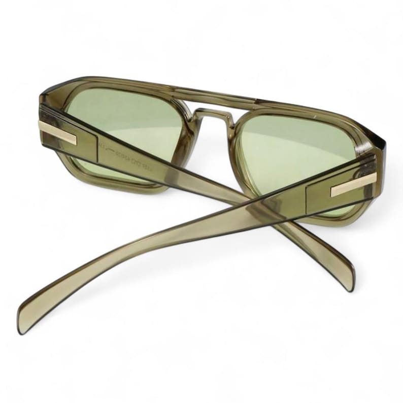 Clear Khaki Oversized Pilot Sunglasses Y2K Vintage UV400 Green Tint Unisex Men Women image 3
