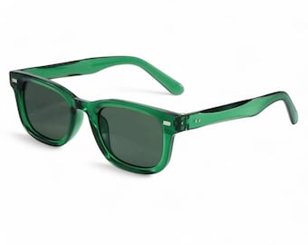 Dark Green Square Sunglasses Y2K Vintage Retro UV400 Grey Tint Unisex Men Women