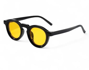 Oversized Round Sunglasses Black Y2K Vintage Preppy UV400 Transparent Yellow Tint Unisex Glasses