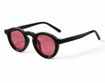 Oversized Black Round Sunglasses Y2K Vintage Trendy UV400 Transparent Pink Tint Unisex Shades