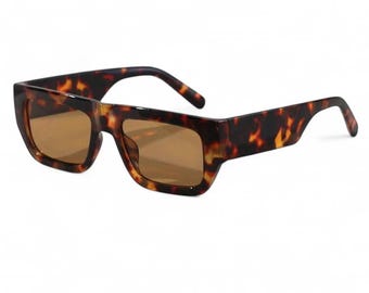 Ciemnobrązowe kwadratowe okulary przeciwsłoneczne Tortoise Y2K Vintage Retro Transparent UV400 Tint Unisex
