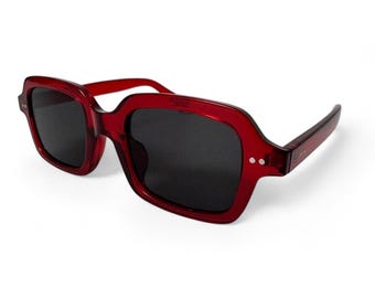 Gafas de sol cuadradas rojas extragrandes estilo Y2K, modernas, con protección UV400 y tinte gris oscuro, unisex.