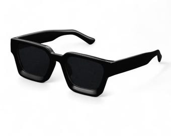 特大ブラックスクエアサングラス Y2Kヴィンテージ UV400 透明ダークグレーティント ユニセックスメガネ