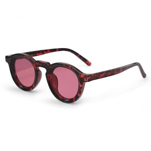 Occhiali da sole oversize rotondi rossi tartarugati Y2K Vintage Retro UV400 con tinta rosa scuro unisex