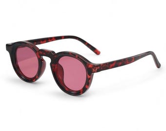 Oversized Round Red Tortoise Sunglasses Y2K Vintage Retro UV400 Dark Pink Tint Unisex Glasses