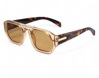 Clear Brown Tortoise Pilot Sunglasses Y2K Vintage Retro UV400 Transparent Tint Unisex Glasses