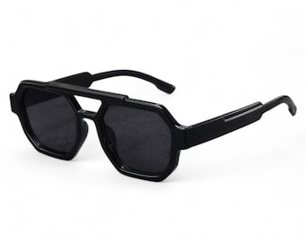 Black Oversized Pilot Sunglasses Y2K Vintage Retro Transparent UV400 Dark Tint Unisex Glasses