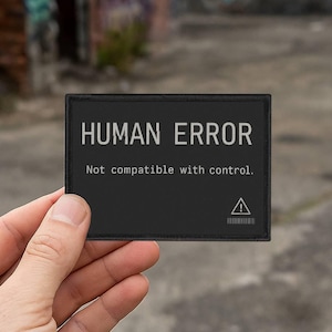 Human Error Patch, Glitch Art Cyberpunk Badge, Techwear Accessory, Y2K Digital Iron-On
