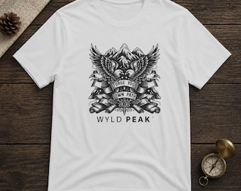 T-shirt met adelaar en bergmotief, tatoeage-geïnspireerd unisex T-shirt van biologisch katoen.