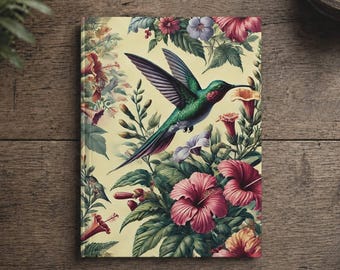 Hummingbird Floral Botanical Matte Hardcover Journal: 5.75 x 8 in, Lined