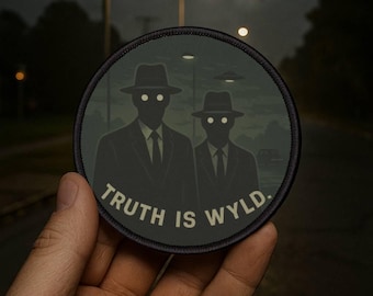 Men in Black Cryptid Patch: 3" Iron-On UFO Conspiracy Horror Badge