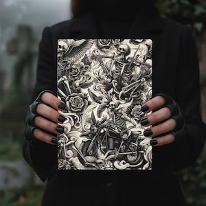 Skeleton Bones Hardcover Journal, Gothic Memento Mori Notebook, Dark Academia Grimoire, Rebel Skull Diary