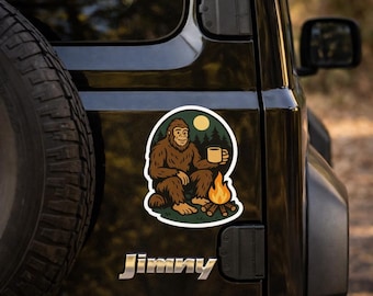 Pegatina de Bigfoot para acampar, calcomanía de vinilo de Sasquatch Coffee para computadora portátil