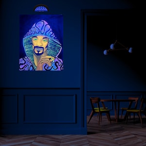 Snoop Dogg Neon glow painting in Psychedelic style.
