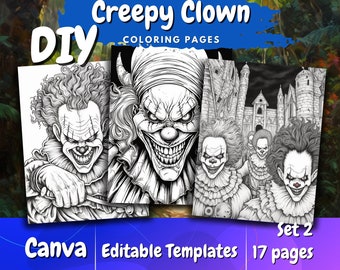 Dark Creepy Clown Coloring Pages | Fantasy Line Art Therapy | Printable Digital Download Set Two
