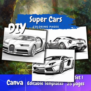 Super Cars Coloring Page And Sports Car Line Art Therapy - Printable Digital Download