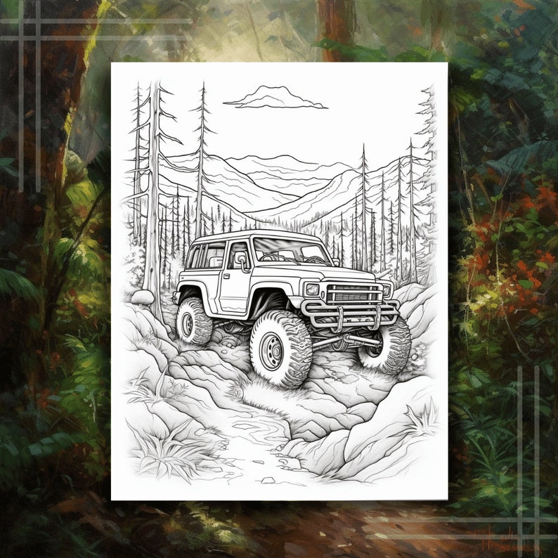 Jeep Coloring Page and Truck Coloring Pages Gift for Adults 2023