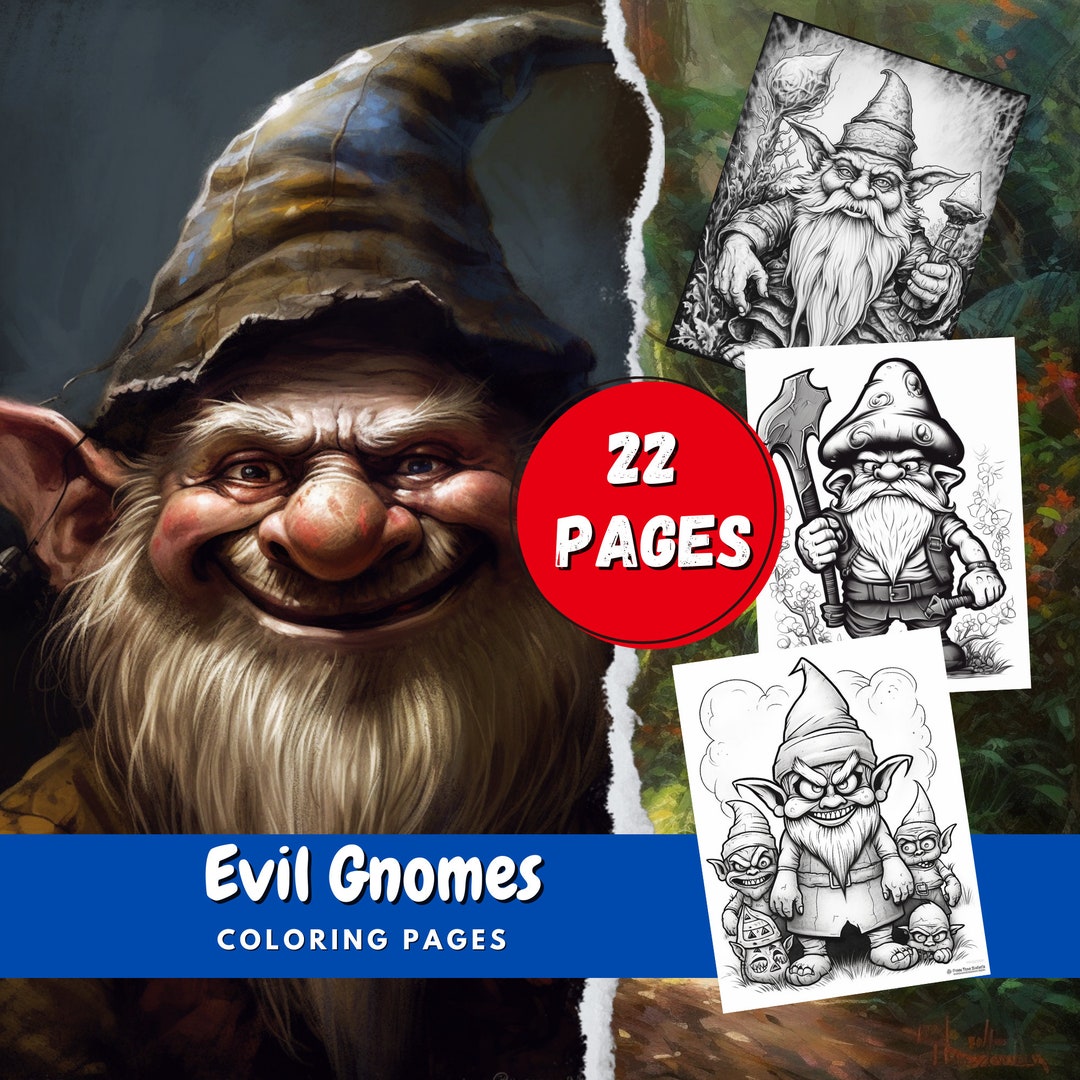 Halloween Evil Gnome Coloring Pages for Adults Digital Download Evil ...