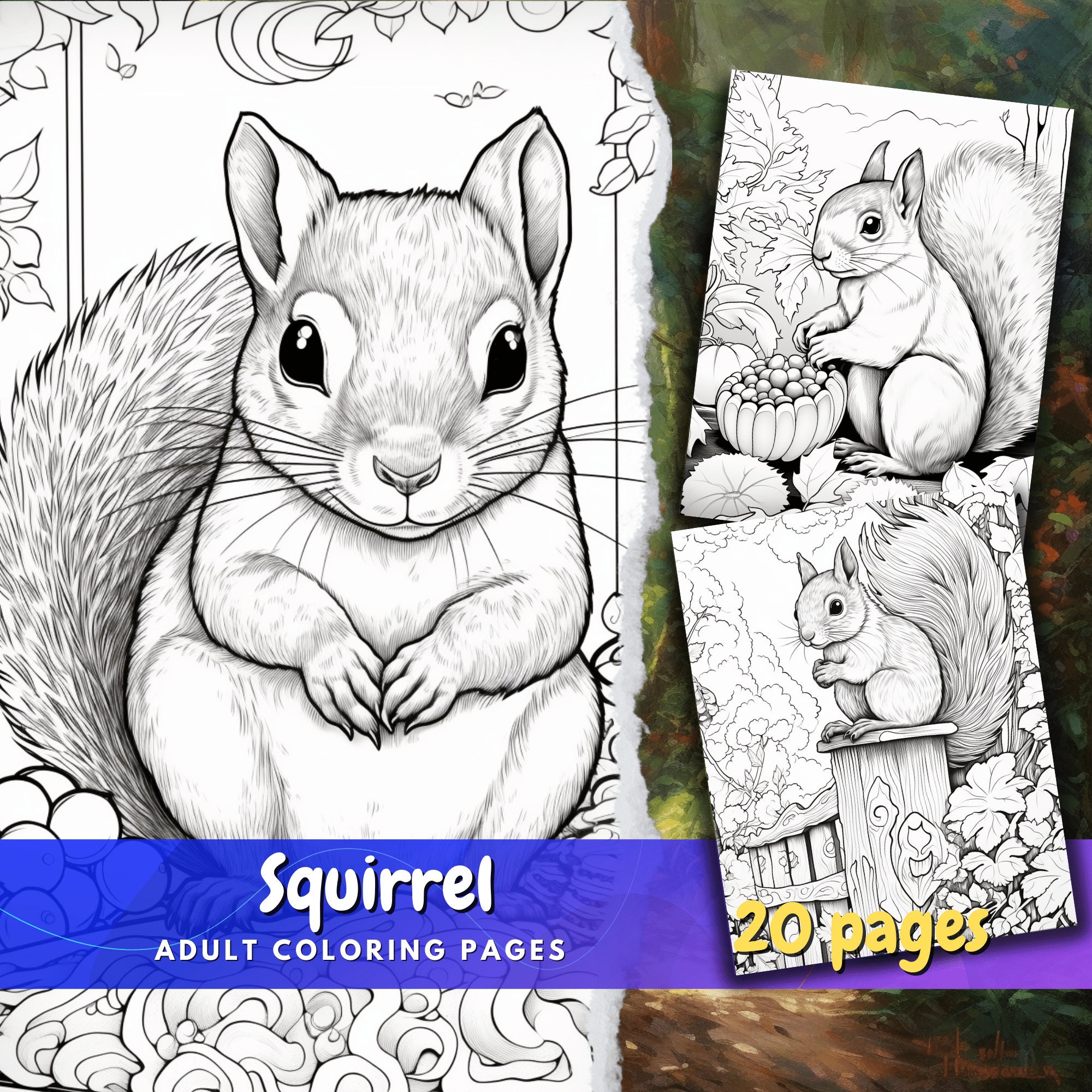 Realistic Squirrel Coloring Page With Greyscale Line Art