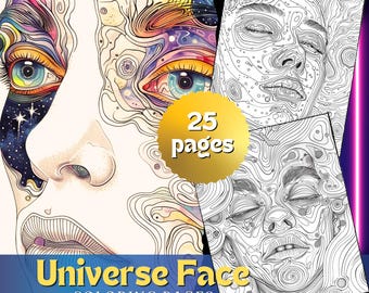 Trippy Face Coloring Pages | Psychedelic Adult Coloring PDF | Grayscale Color Therapy | Digital Download