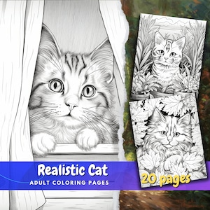 Dibujos para colorear de gatos realistas. Descarga instantánea. Dibujos para colorear digitales.