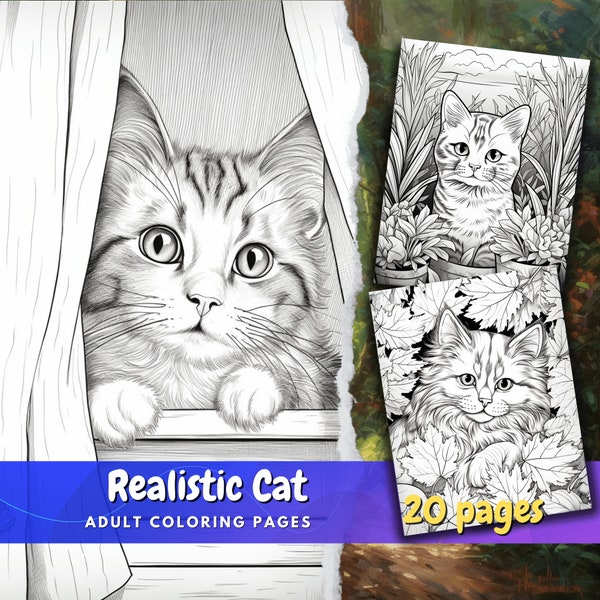 Realistic Cat Coloring Pages Instant Download Digital Coloring Pages