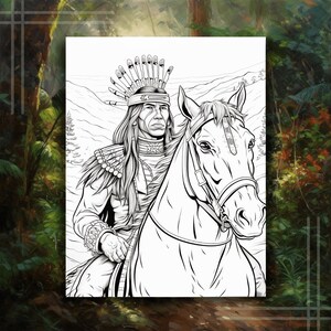 Indian Chief on horse coloring page, 2023 Coloring Page