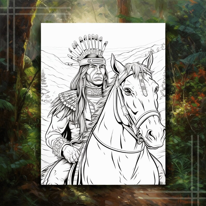 Indian Chief on horse coloring page, 2023 Coloring Page